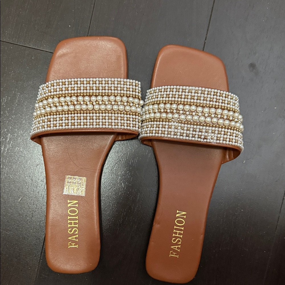 Elegant Brown Pearl Women's Sandals